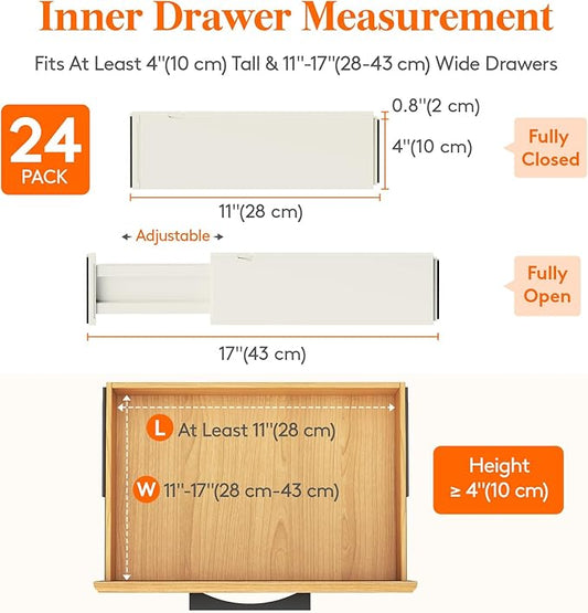 Lifewit 24 Pack Drawer Dividers 4" High 28-43.5cm/11-17" Adjustable Drawer