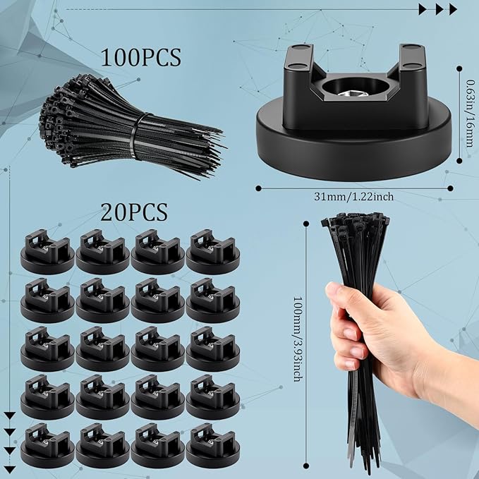 Yookeer 120 Pieces Magnetic Zip Tie Mount Multipurpose Cable Holder Magnets