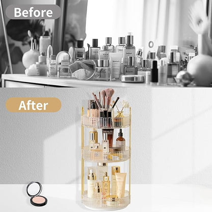 360 Rotating Makeup Organizer,3 Tier Large Capacity Make Up Organizers and Storage,Skincare Perfume Vanity Organizers,Bathroom Cosmetics Storage Organizer Countertop(Clear)