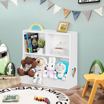 Lerliuo Baby Toddler Bookshelf and Storage Organizer, Kids Cabinet and Bookcase, Wooden 3 Cubby Children Book Shelf for Playroom, Bedroom, Nursery, School 23.62'' H (White)