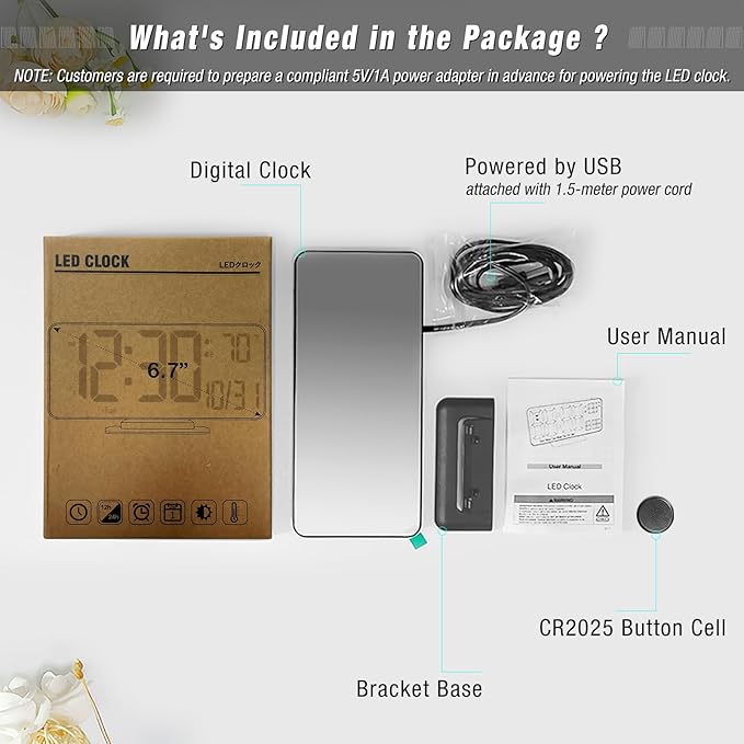KOSUMOSU Digital Alarm Clock 6.7in Black Clock