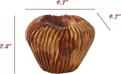 Teak Handcrafted Wooden Bowls Natural Wood Round Utility Bowl 9.7" W Handmade Rustic Serving Platter Fruit Snack Holder for Entry Table Vintage Artworks Dining Room Home Décor