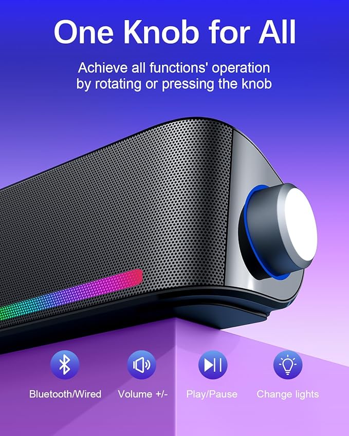 Computer Speakers, Hi-Fi Sound Quality Computer Sound Bar, USB Powered Speakers