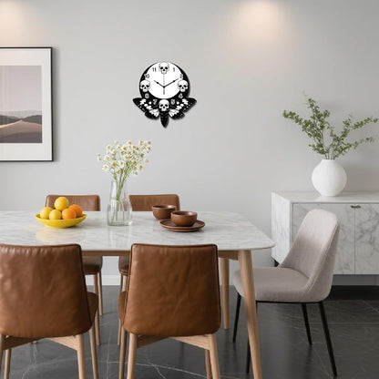 Skull Wall Clock Irregular Shape Decorative Wall Clock Moth Moon Non-Ticking Clock for Home Office Decoration, 13.54×12.99 inch