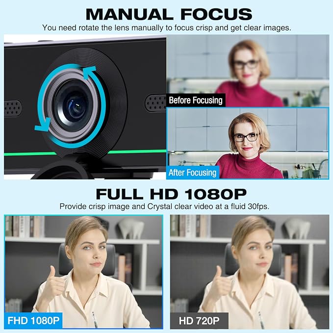 1080P Webcam with Microphone for Desktop, Computer Webcam Connect Bluetooth