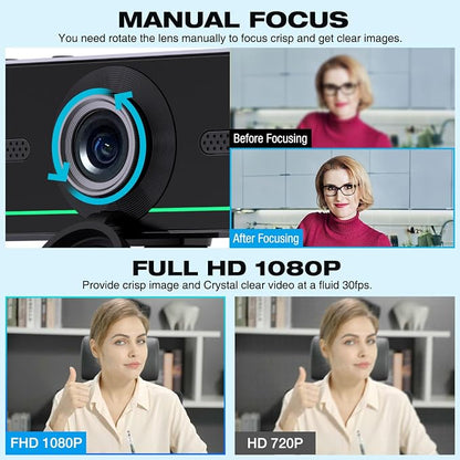 1080P Webcam with Microphone for Desktop, Computer Webcam Connect Bluetooth