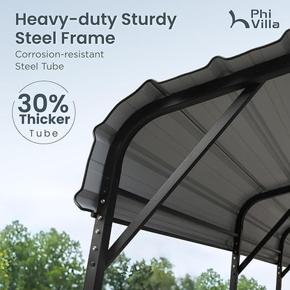 PHI VILLA 2 car Metal Carports 20 x 20 ft Carport with Galvanized Steel Roof, Sturdy Heavy Duty Metal Carport for Cars, Boats, and Tractors
