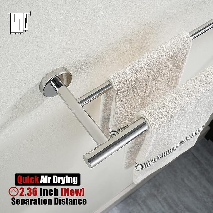 JQK Double Towel Bar Chrome, 20.5 Inch 304 Stainless Steel Thicken 0.8mm Towel Rack Bathroom, Towel Holder Polished Steel Wall Mount, Useable Length 18 Inch, TB100L18-CH