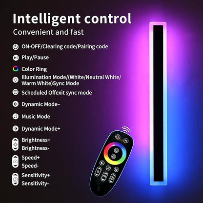 Mikeru Modern RGB 7-Color Dimmable Wall Light, 47 inches, Aluminum & Acrylic, IP65 Waterproof, Remote Control, Suitable for Outdoor/Indoor Wall Lighting