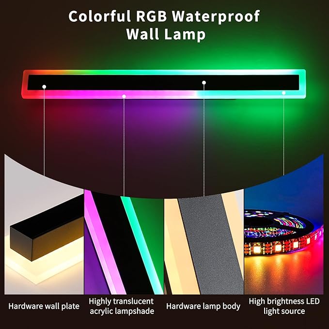 Mikeru Modern Outdoor Light Fixture, 57inch Modern RGB Outdoor Wall Light 10%-100% Dimmable with Memory Function Long Outdoor Porch Lights Featuring Multiple Modes and 12 Colors for Patio Entryway