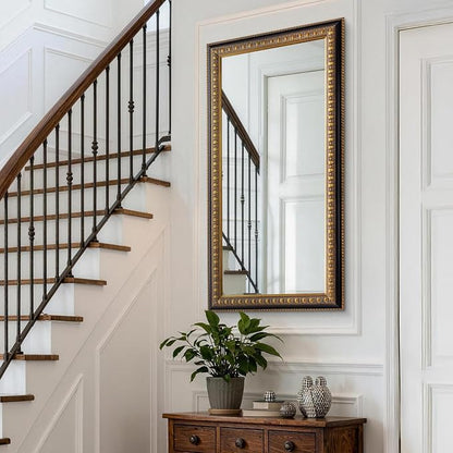 Vintage Wall Mirror for Living Room, 48" L x 24" W Large Gold Mirror for Wall with Carved Wood Frame, Rectangular Baroque Mirrors for Bathroom Entrance Hallyway, Horizontal/Vertical Hanging