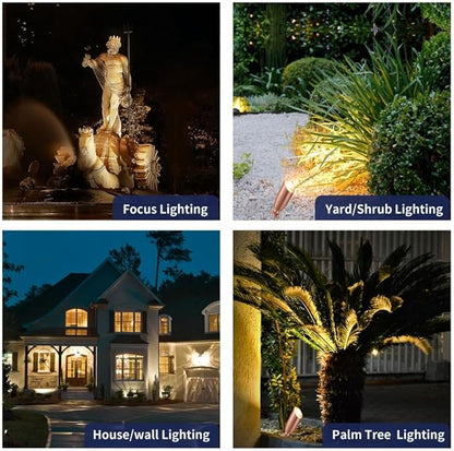 Die-Cast Brass Spot Light Outdoor - 12V LED Uplighting Waterproof, Low Voltage Landscape Lights Direct Wire, Copper for Fence Fountain with Bright White MR16 Replaceable Bulbs (12 Pack)