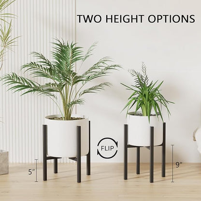 Linpla 2-Pack Adjustable Metal Plant Stand Indoor Outdoor - Fits 8 to 12 Inches Pots - Mid Century Modern Planter Stand Black Flower Pot Holder Home Decor for Gardening Gifts
