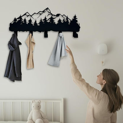 ZORISE Metal Mountain Coat Hooks and Key Holder, Mountain Design Wall Art Decor, Clothes Hat Rack, and Backpack Hanger, Storage Decor for Living Room, Hallway, Office, Kitchen, Entryway, and Bedroom