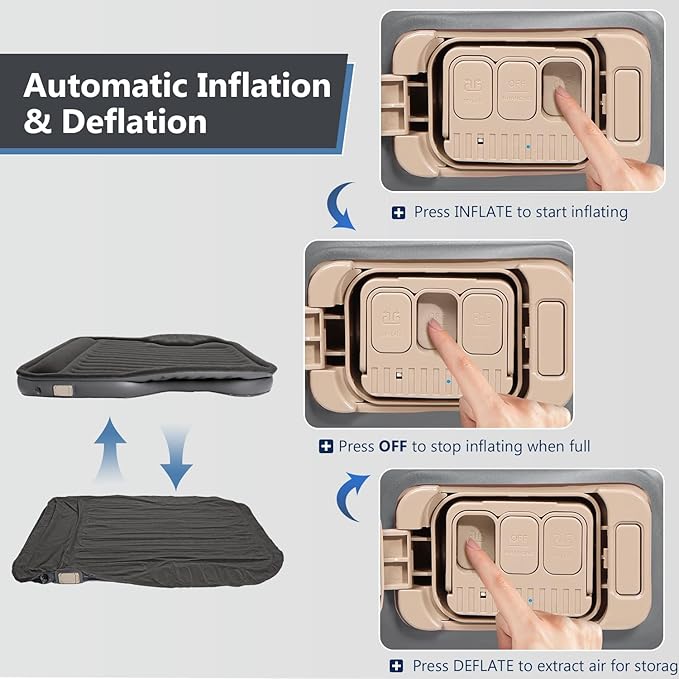 Self-Inflating SUV Air Mattress with Built in Electric Pump，car air Mattress with Pillow for Trunk，Portable car Mattress for Travle and Camping, Black