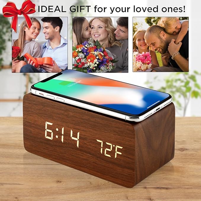 OCT17 Alarm Clock with Qi Wireless Charging Pad Compatible with iPhone Samsung