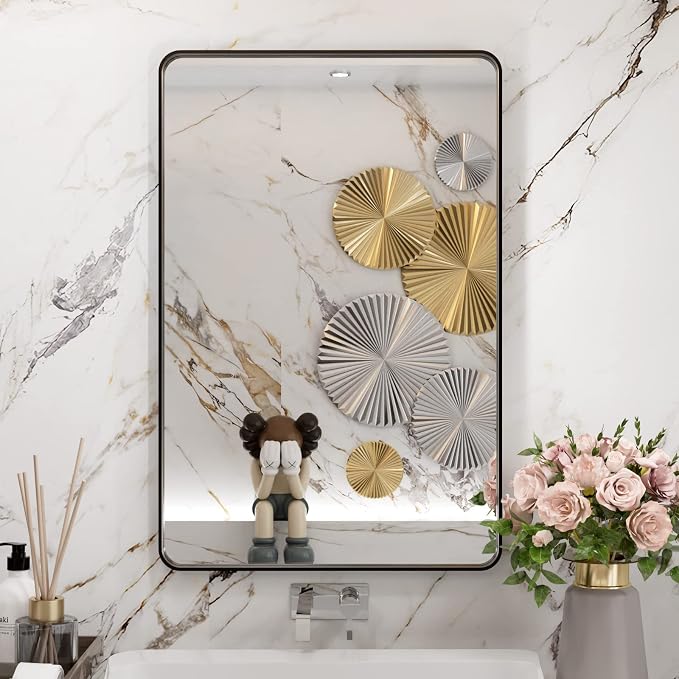 WEER Black Bathroom Mirror 20X30 Inch, Rectangular Matte Black Metal Framed Vanity Mirror, Farmhouse Bathroom Mirror with Tempered Glass, Rounded Corner, Anti-Rust (Horizontal/Vertical)
