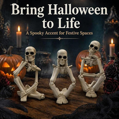 Skeleton Thinker Decor Set of 3, Resin Gothic Figurines for Home Decor, Aesthetic Skull Shelf Decor, Halloween Decorations for Home, Bookshelf & Office Accents