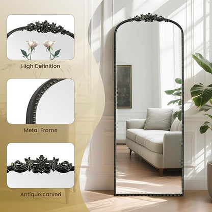 WallBeyond Arched Full Length Mirror Wall Mounted, 21x56 Inch Black Antique Mirror, Vintage Metal Frame Full Body Mirro for Bedroom, Living Room, Hanging or Leaning