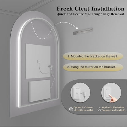 22x30 Arched LED Mirror for Bathroom, Arched Lighted Vanity Mirror, Dimmable, Backlit, Shatter-Proof, Anti-Fog, 3 Colors, Memory, ETL Listed