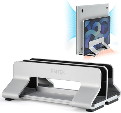 Aluminum Dual Vertical Laptop Stand Dock Holder, Supports 2 Devices, Adjustable