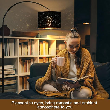Dimmable Floor Lamp, Arc Floor Lamp for Living Room, Arched Tall Modern Standing Lamp with Adjustable Star Shade, Black Mid Century Light Tall Pole Lamp for Bedrooms,Office, 9W LED Bulb Included