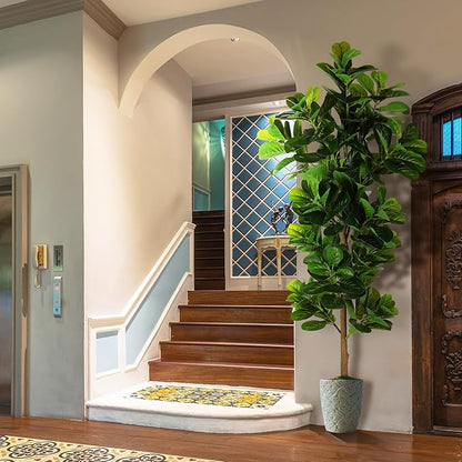 7.3ft Artificial Fiddle Leaf Fig Tree (87in) with Plastic Nursery Pot Faux Tree, Ficus Lyrata Fake Plant for Office House Farmhouse Living Room Home Decor (Indoor/Outdoor)