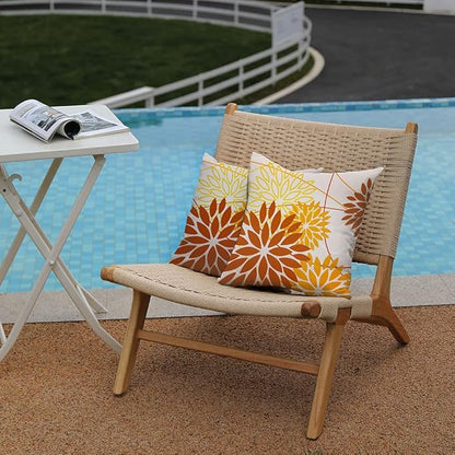 Brown Yellow Fall Pillow Cover 18X18 Inch Set of 2 Outdoor Waterproof Floral Brown Decorative Pillowcase Decor for Couch Patio Funiture Garden Print Polyester Cushion Cover 01M18