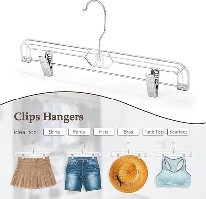HOUSE DAY Clear Pants Hangers with Clips 25 Pack, Non-Slip Skirt Hangers for Women, Upgraded Heavy Duty Plastic Clip Hanger for Pants, Trousers, Jeans, 14" Short Hanger, 360-Rotating Swivel Hook