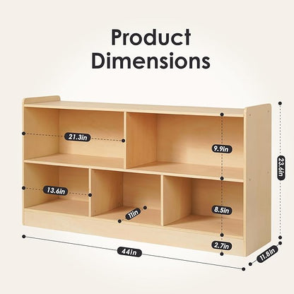 Wooden Toy Shelf for Kids, Montessori Book & Toy Organizer with Open Shelving, 5-Section Customizable Layout for Kids’ Room, Playroom & Classroom