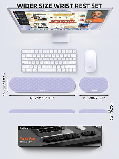 TopMade Upgraded Wider Wrist Rest Set, Soft Memory Foam Keyboard Hand Rest Pad, Computer Ergonomic Keyboard Mouse Wrist Support for Typing Pain Relief, Comfort for Office, Gaming, Study, Purple
