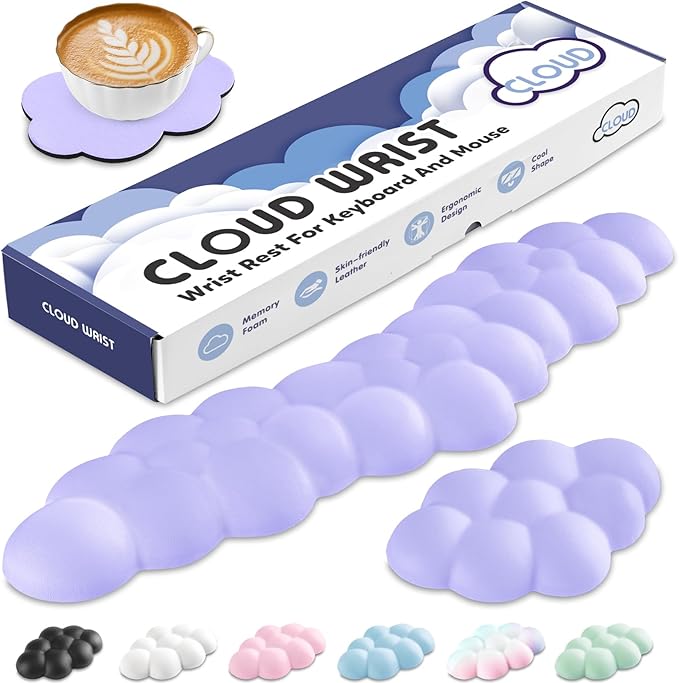 Cloud Wrist Rest for Keyboard and Mouse, Memory Foam PU Leather Keyboard Wrist