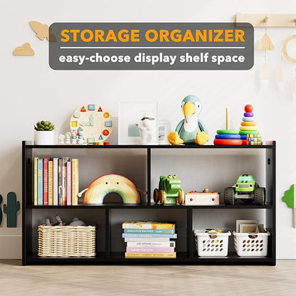 SpaceAid 5-Compartment Bookshelf, Montessori Bookcase for Toddlers, Wooden Book Shelf Organizer Storage Furniture for Kids Rooms, Playroom, Nursery and Classroom, 44.5“ Wide, Black