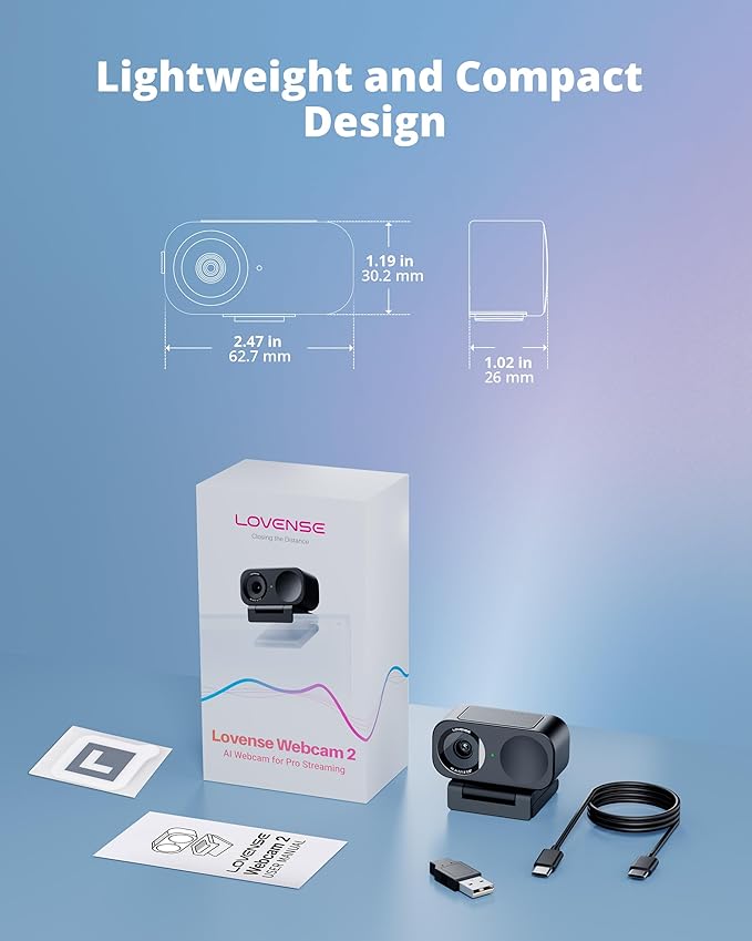LOVENSE Webcam 2 4k for PC, Live Streaming Camera 1/2" Sensor True Focus Al