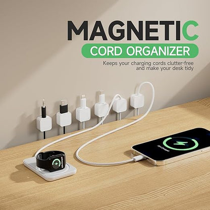 9 White Magnetic Cable Clips, Under Desk Cable Management, Cord Holder