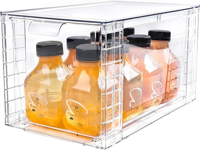 1Pack Large Stackable Storage Drawers,Clear Acrylic Organizers with Handle,Easily Assemble for Kitchen Undersink,Bathroom,Cabinet,Makeup,Closet,Medicine,Pantry Organization Bins