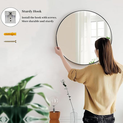 Sunniry Black Circle Mirror, Round Bathroom Mirror 20 inch, Round Wall Mirror Matte Metal Frame, Circle Mirrors for Bathroom, Vanity, Bedroom, Hallway.