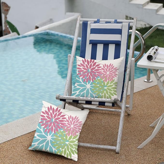 DFXSZ Outdoor Throw Pillow Covers 16x16 Inch Set of 2 Waterproof Spring Summer Geometric Elegant Pink Blue Green Outdoor Easter Pillow Covers for Patio Funiture Garden Couch 168B16