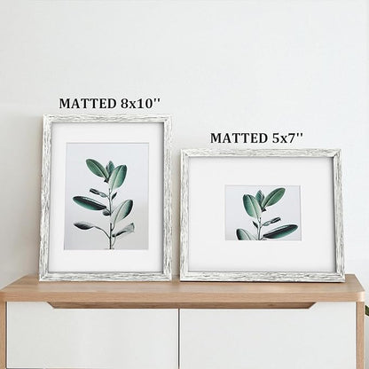 Egofine 11x14 Picture Frames Made of Solid Wood with Plexiglass, Display Pictures 5x7/8x10 with Mat or 11x14 Without Mat for Tabletop and Wall Mounting, Driftwood White