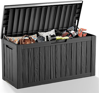 85 Gallon Deck Box Waterproof, Outdoor Storage Box Lockable for Patio Cushions, Garden Tools Accessories with Hydraulic Rod, UV-Resistant and Durable for Patio, Garden Use