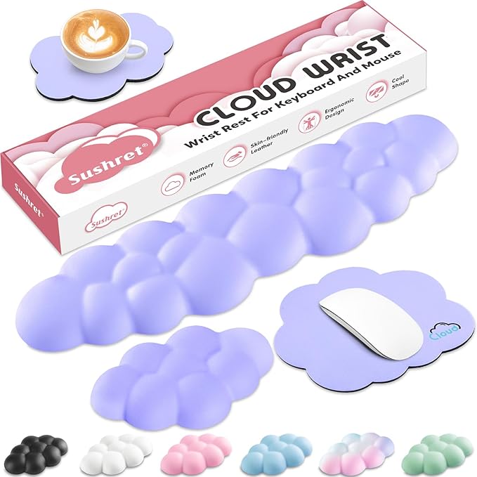 Cloud Wrist Rest for Computer Keyboard, 4-in-1 Memory Foam Leather Cloud