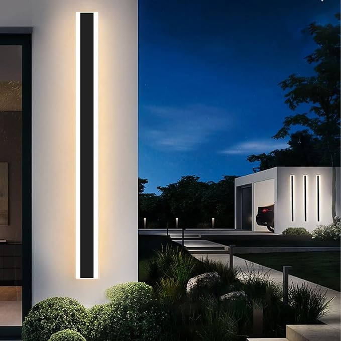 Modern 47inch Outdoor Wall Light, 3000K Black Acrylic Exterior Lighting Fixtures Wall Mount, Ip65 Waterproof Modern Porch Lights Long LED Wall Sconce, Led Long Outdoor Lights for House Hard-Wired