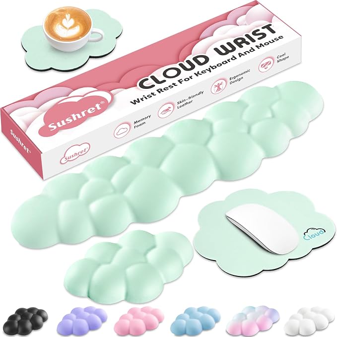 Cloud Wrist Rest for Computer Keyboard, 4-in-1 Memory Foam Leather Cloud