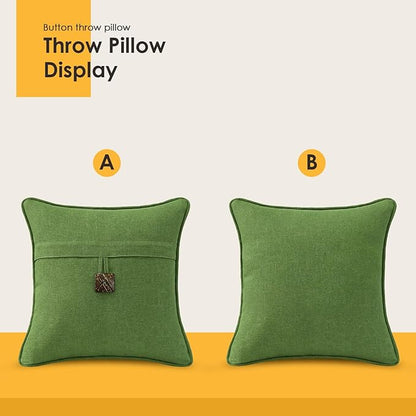 Outdoor Decorative Pillows with Coconut Button Pack of 4, 16" x 16" Outdoor Pillow Set for Couch Bed Throw Patio Sofa, Grass Green