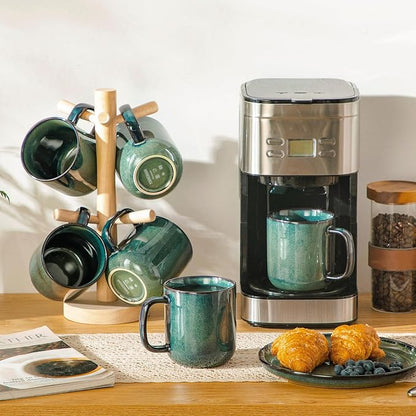 vancasso STARRY Coffee Mugs Set, 16 oz Ceramic Coffee Cups for Americano Hot Tea Iced Coffee Cold Brew Cocoa Milk Stoneware Mugs Set of 6, Dishwasher & Microwave Safe, Green