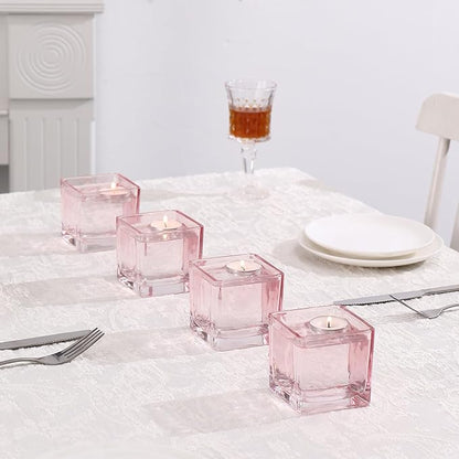Square Vases Set of 6, 3"x 3"x 3" Glass Vases for Flowers, Square Flower Vase for Centerpieces, Small Pink Vase for Wedding, Party, Home Office Decoration