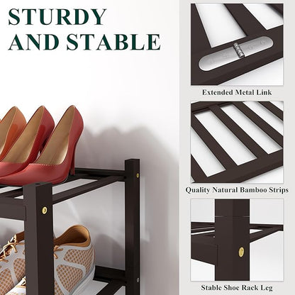 Smiry Shoe Rack, 4 Tier Long Bamboo Shoe Organizer, Stackable Free Standing Wooden Shoe Storage Shelf for Closet, Entryway, Front Door Entrance, Brown