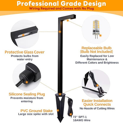Landscape Path Lights Brass, 12V Low Voltage Pathway Lights Wired, Outdoor Garden Lights LED Waterproof, L Shape Black for Yard Walkway Driveway Without G4 Bulb