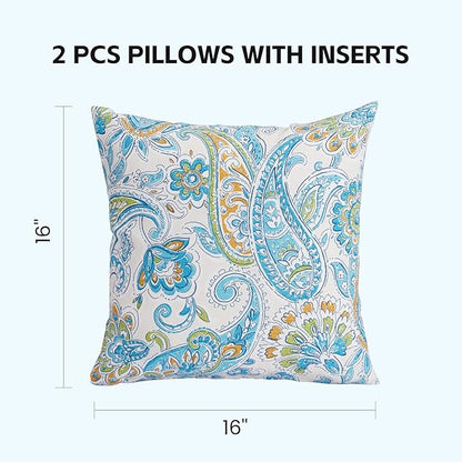 Outdoor Throw Pillows Waterproof 16×16 Inch with Insert, Decorative Toss Pillows Set of 2, Rain-Proof, Fade Resistant for Patio Furniture, Sofa, Couch, Garden