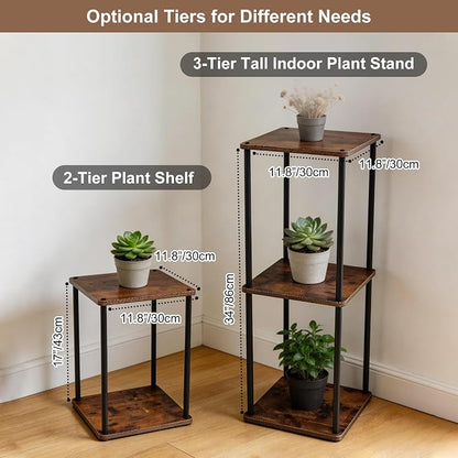 Vigordream Plant Stand Indoor Outdoor 2 Tier Metal Plant Shelf Tall Pedestal Stand Flower Pot Stands Multiple Planter Support Rack for Corner Living Room, Balcony, Garden Patio (Retro Brown, 17 INCH)